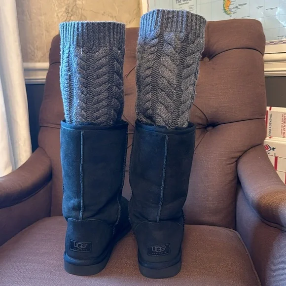 UGG's Black Boots with Knitted Top size 8